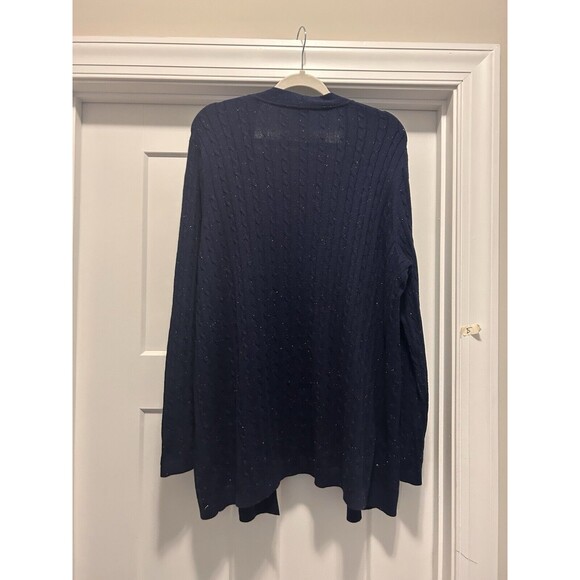 Kim Rogers Navy Blue Speckled Long Open Front Cable Knit Cardigan Women Size XL - Picture 5 of 5